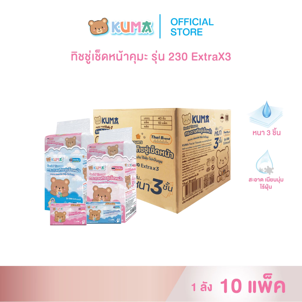 คุมะ กระดาษ รุ่น 230 แผ่น หนา 3 ชั้น (153 ดึง) : 1 ลัง