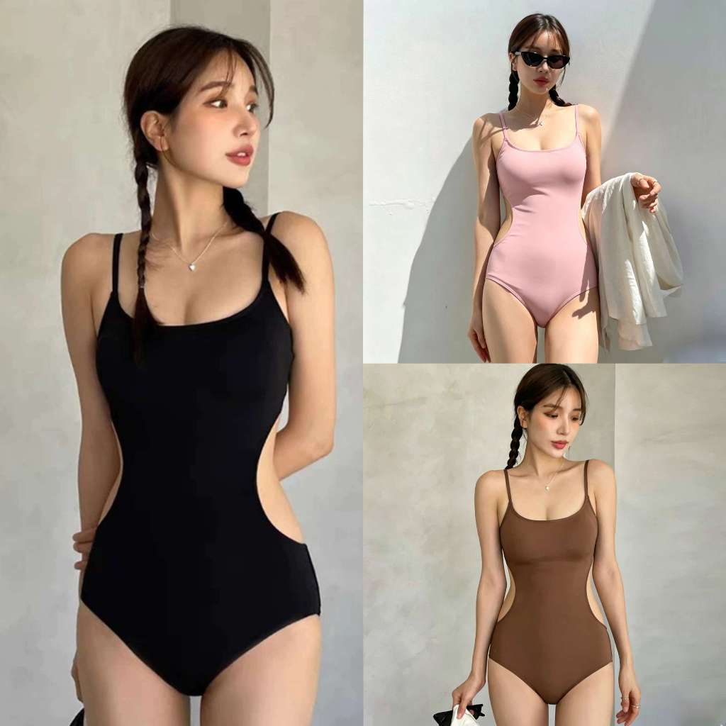 Beryl บอดี้สูทผู้หญิงแบบผูกคอ สีพื้นเรียบง่าย ทรงเข้ารูป ดีไซน์เปิดหลังเซ็กซี่ เหมาะสำหรับวันหยุดพักผ่อน