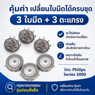 อะไหล่หัวโกนใบมีด ใช้กับ Philips S5000 S5070 S5050 S5080 S5095 S5370 S5420 ชุด 3 ชิ้น/หัวโกนทั้งชุด