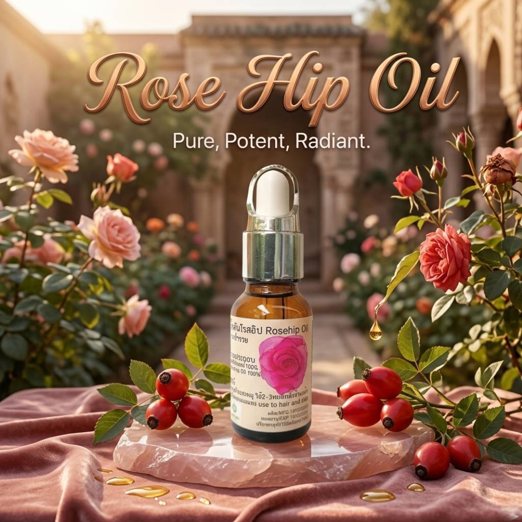 น้ำมันโรสอิป โรสฮิปออยล์​ออแกนิกส์ น้ำมันโรสอิปแท้ Rose Hip oil Organic pure สำหรับ ใบหน้า ผมและผิว