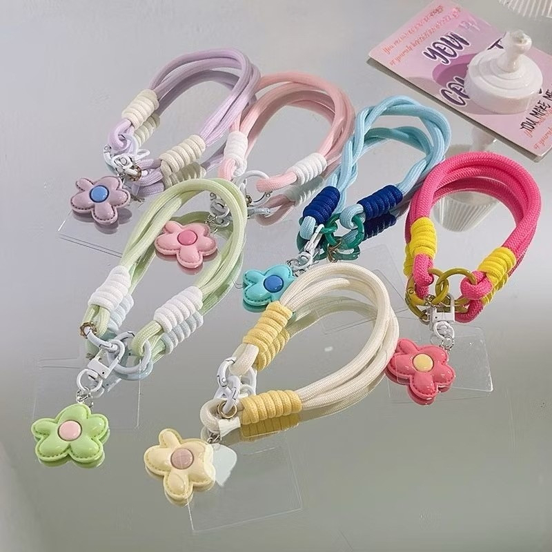 สายคล้องโทรศัพท์มือถือ ลายดอกไม้ ป้องกันการตกหล่น สำหรับสาว ๆ ที่ชอบสไตล์หวาน ๆ ทนทาน สวยงาม