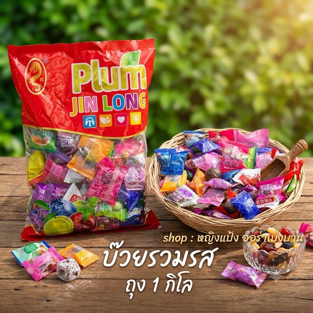 บ๊วย รวมรส 1 กิโลกรัม แพ็คเกจถุงแดง อร่อย ทานเพลิน