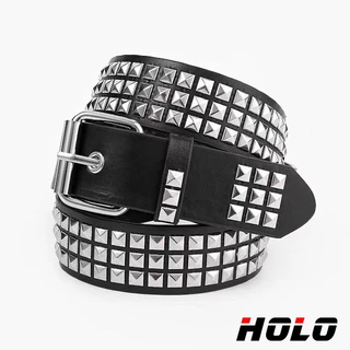 HOLO เข็มขัดผู้หญิงสไตล์พังก์ Y2K โกธิค แต่งหมุดพีระมิด สายคาดเอวแฟชั่น ดีไซน์เท่สำหรับลุคสตรีท