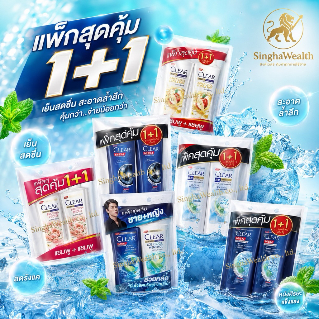 (แพ็คคู่2ขวด) CLEAR เคลียร์  แชมพูขจัดรังแค บำรุงเส้นผม ฟื้นฟูผมเสีย แชมพู+ แชมพู ขนาด 350-370 มล./ขวด