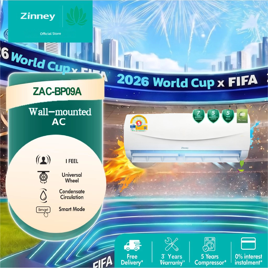[Best Selling] Zinney แอร์ติดผนัง Inverter ขนาด 9,500 BTU BTU รุ่น ZAC-BP09A เบอร์5 ประหยัดไฟ