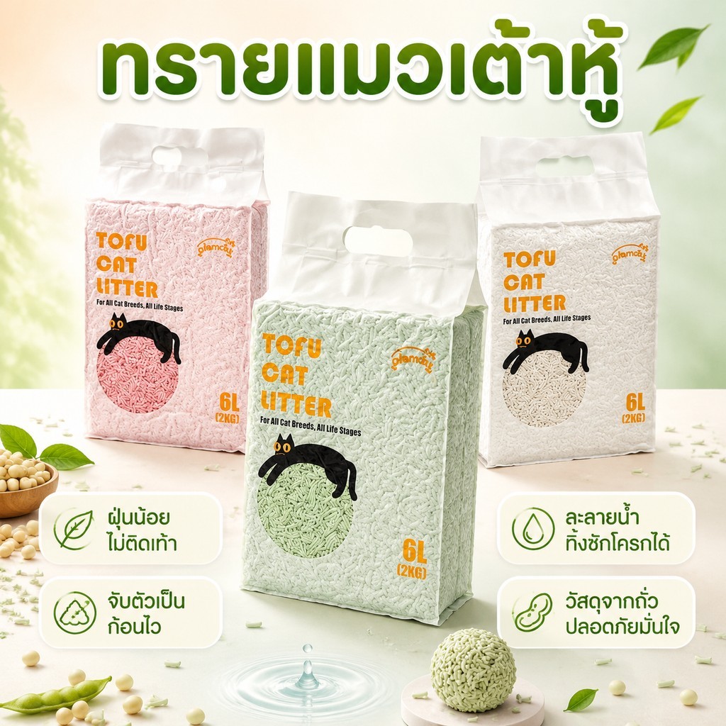 Plendy ทรายแมวเต้าหู้ ออร์แกนิค 100% ผลิตจากกากถั่วเหลืองธรรมชาติ 6 ลิตร