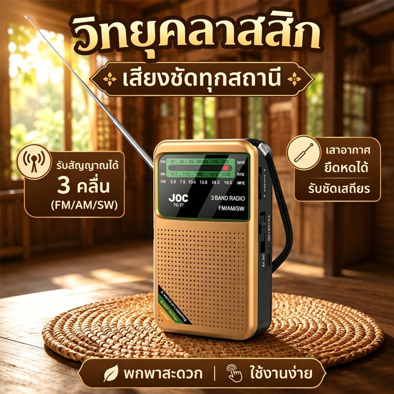 วิทยุพกพาวินเทจ AM/FM/SW ผู้สูงอายุ ชาร์จ Type-C หน้าจอแสดงผล แบตเตอรี่ทนทาน ส่งไว
