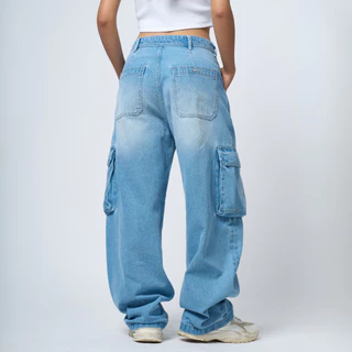 DAVIE JONES [BE FEARLESS] กางเกงยีนส์ Baggy Fit Jeans สีน้ำเงินอ่อน กรม BG0001