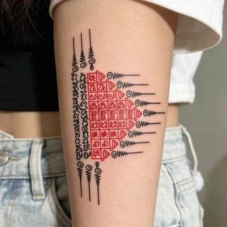 Magic Tattooสติกเกอร์รอยสักชั่วคราวสไตล์พุทธศาสนาไทย: กันน้ำ ติดทนนานถึง 15 วัน ลายหนุมานสีแดง