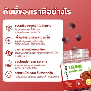 Nature's Key Iron+folic Vitamin Gummies ธาตุเหล็กและกรดโฟลิก 60 กัมมี่ บำรุงโลหิต เสริมธาตุเหล็ก มีวิตามินบี บำรุงเลือด