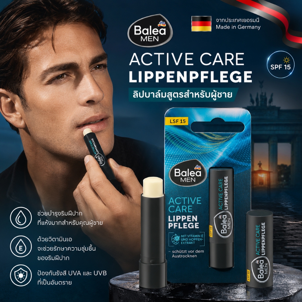 🇩🇪 Balea ลิปบำรุงริมฝีปาก สูตร Ultra sensitive และ สูตรสำหรับผู้ชาย Balea MEN  Lippenpflege active care จากเยอรมัน