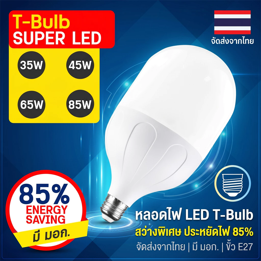 หลอดไฟ LED ขั้ว E27 ประหยัดพลังงานสูง ประหยัดไฟ 85%