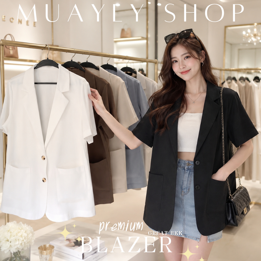 ✨𝙉𝙀𝙒 𝙐𝙋𝘿𝘼𝙏𝙀✨ เสื้อคลุม เบลเซอร์ โอเวอร์ไซส์ [ Blazer #9 ] แขนสั้น ผ้าบาง 4 สี กันแดดได้ดีไม่ร้อน เสื้อสูท สไตล์เกาหลี