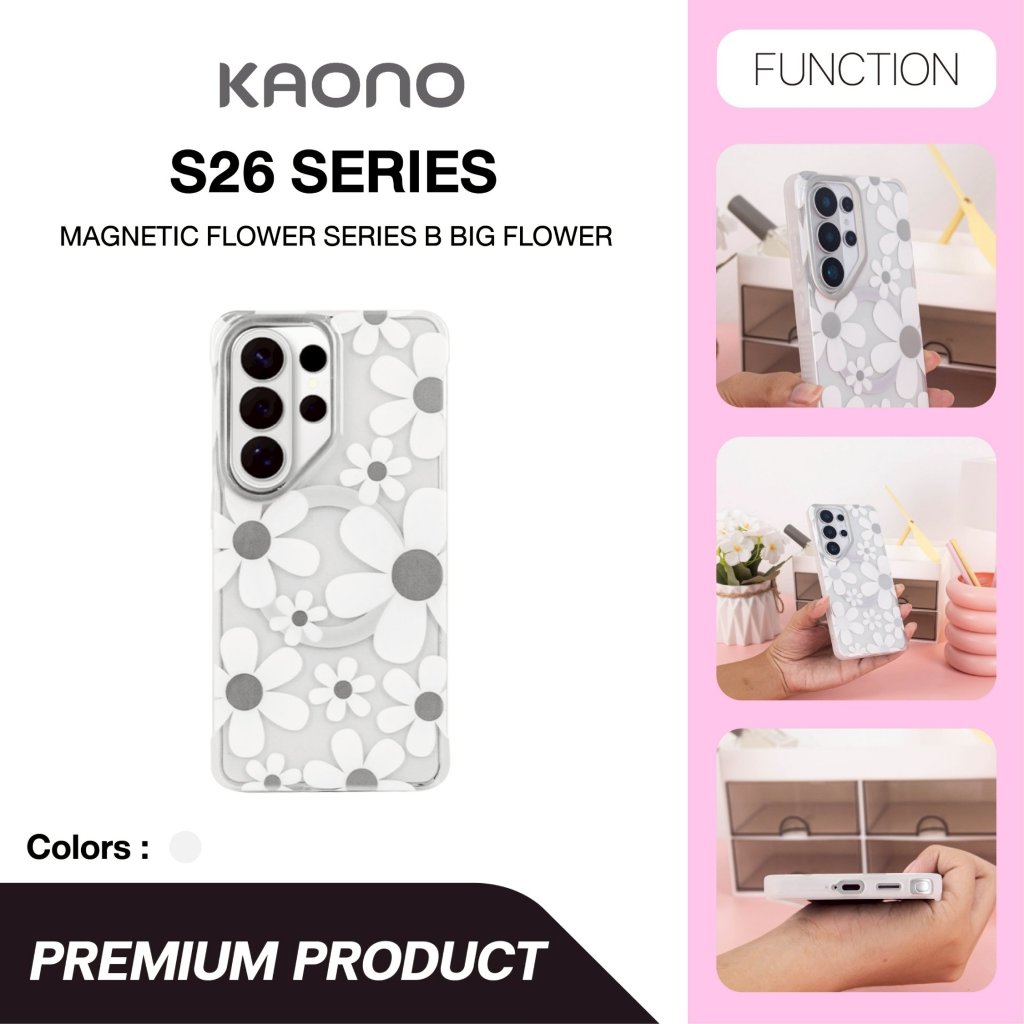 KAONO Magnetic Flower Case Series B – Big Flower S26 Ultra เคสใสลายดอกไม้ใหญ่