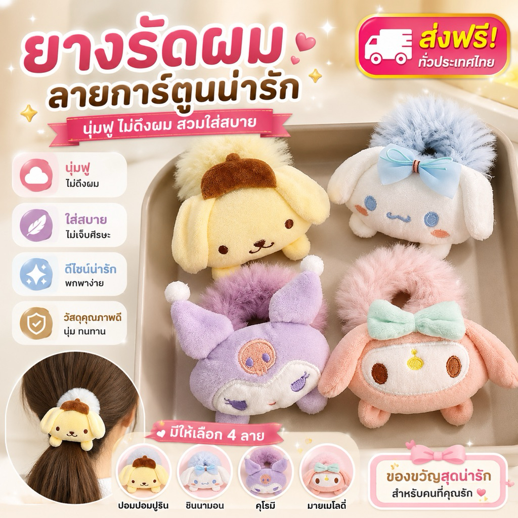 kingshopping QA193(ร้านไทย) ยางรัดผมลายการ์ตูนเมโลดี้  (เครื่องประดับผมผู้หญิง)
