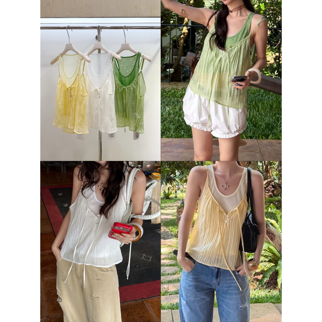Set เสื้อ2ชิ้น เสื้อกล้ามตัวในพร้อมเสื้อสายเดี่ยวผูกหน้าตัวนอก