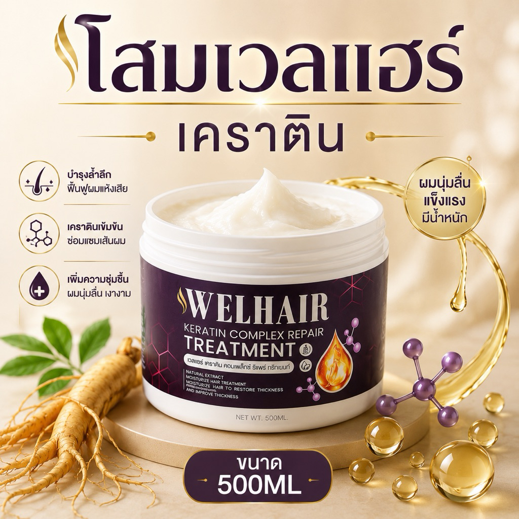 ของแท้✅ส่งไว/เวลแฮร์เคราติน3in1 บำรุงผมเสียขาดหลุดร่วง ทรีทเม้นต์