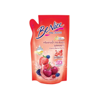 [แพ็ค3] BeNice บีไนซ์ ผลิตภัณฑ์ครีมอาบน้ำ สูตรเชอร์รี่เบอร์รี่ ถุงเติม 400 มล.x3, สีแดง ผิวเนียน กระชับ