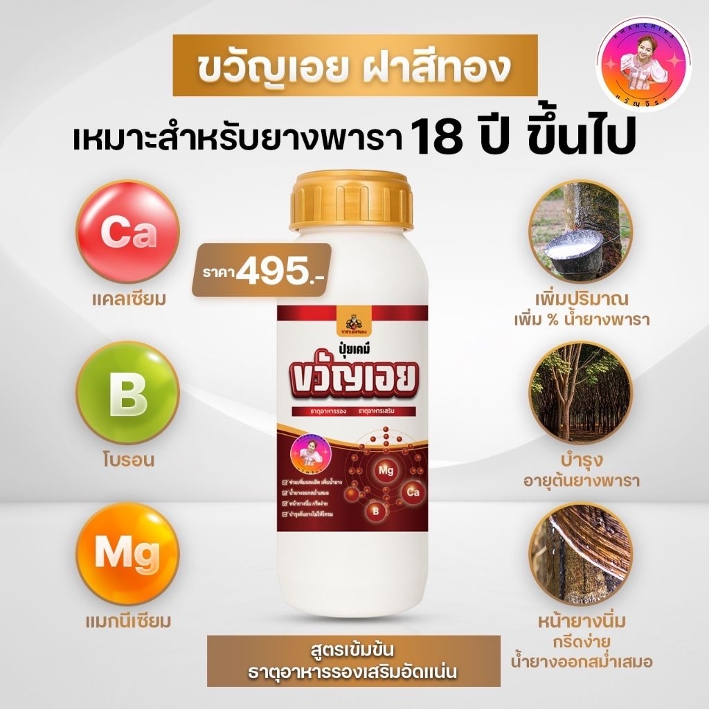 ขวัญเอย ฝาสีทอง 1ขวด 500 บำรุงต้นยางพารา ยางดื้อยา หรือยาง18ปีขึ้นไป