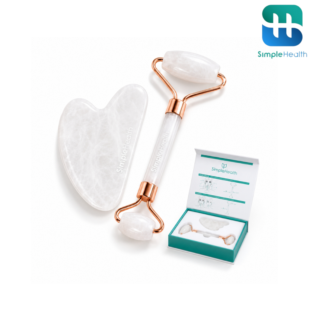 Simple healthcare ชุดกัวซา ยกกระชับ Rose Quartz ลูกกลิ้งนวดหน้า หน้าเรียว กระชับผิว ลดบวม