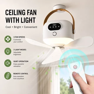 Portable small ceiling fan, rechargeable, with remote control, suitable for student dormitories and outdoor camping