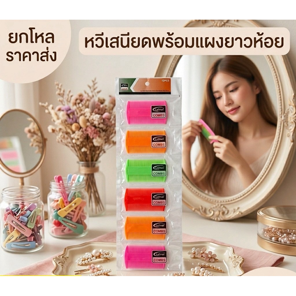 🌷ยกโหล🌷 หวีเนียดแผงยาวห้อย 12 ชิ้น Q032