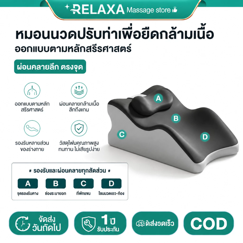 RELAX พนักพิงขนาดใหญ่ รองรับเอว ชุดเบาะนุ่ม ปรับมุมได้หลายท่า พร้อมหมอนรองคอ หมอนข้าง และหมอนกอด Memory Foam