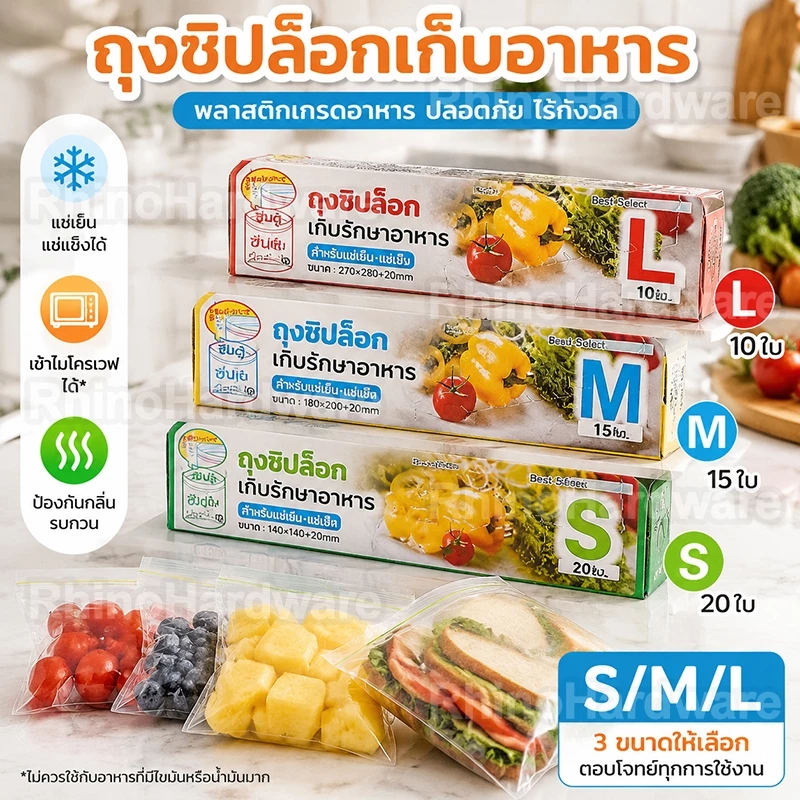 ถุงซิปล็อคอาหาร เกรดพรีเมียม ปิดแน่นไม่รั่ว เก็บสดได้นาน ใช้ได้ทั้งแช่แข็งและตู้เย็น