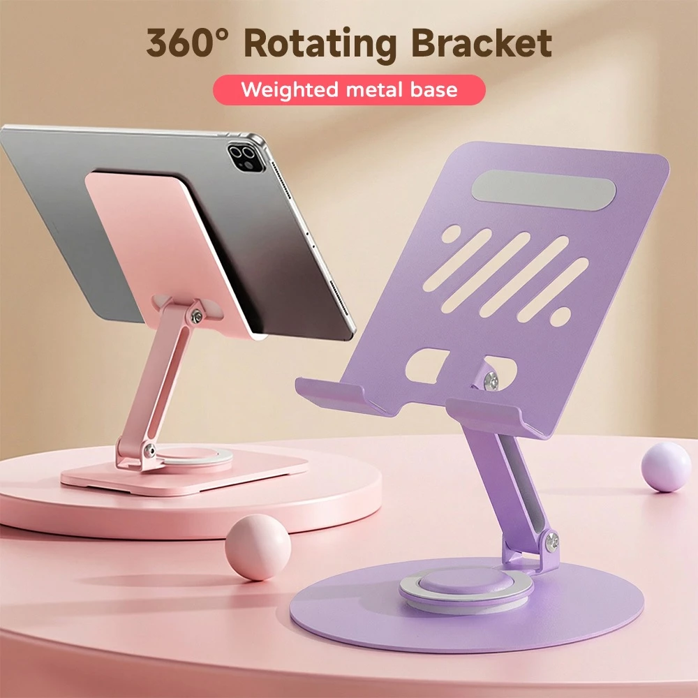 ขาตั้งแท็บเล็ตและโทรศัพท์ สีมาคารอง เหล็กกล้าคาร์บอน หมุน 360° พับเก็บได้ พร้อมแผ่นกันลื่น