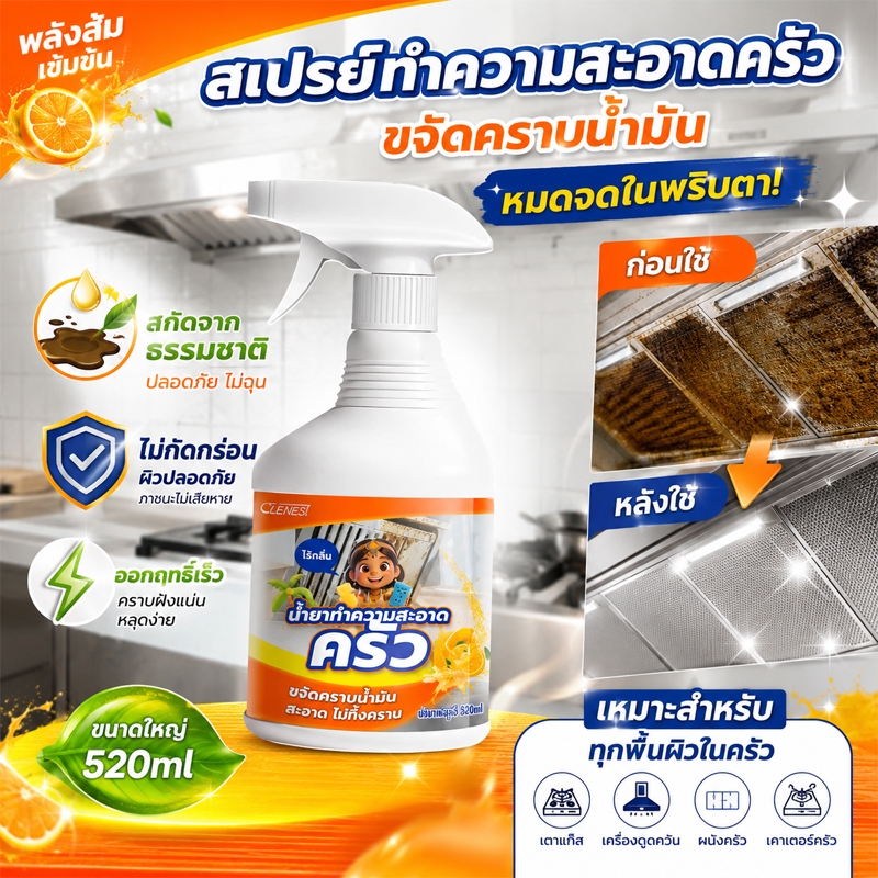 สเปรย์ขจัดคราบมันอเนกประสงค์ น้ำยาล้างเตา คราบน้ำมันหนัก คราบไหม้ คราบฝังแน่น ใช้ได้หลายพื้นผิว