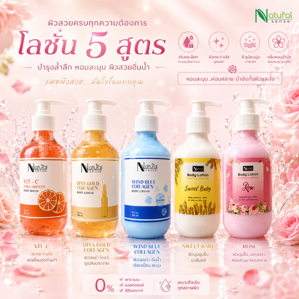 ครีมทาผิวขาว โลชั่นน้ำหอม เซรั่มทาผิว Natural Sense Body Lotion (500ml/1000ml)