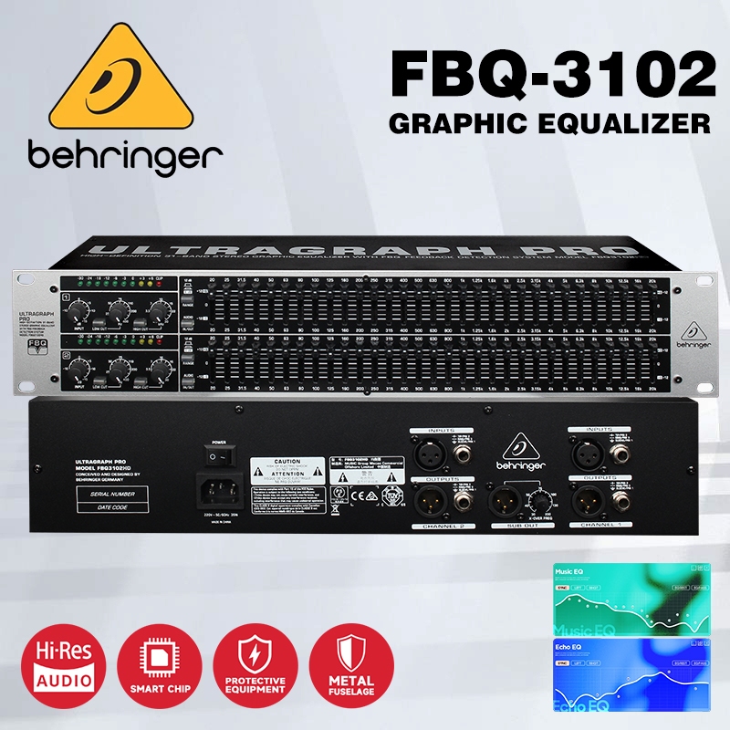 BEHRINGER FBQ3102HD Equalizer, กราฟิกสเตอริโอระดับมืออาชีพ 31 ส่วนพร้อมข้อเสนอแนะ Equalizer เหมาะสำห