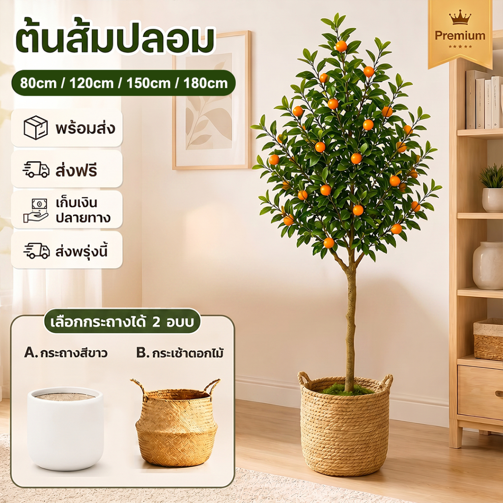【ต้นส้มจำลอง】เขียวมรกตตลอดทั้งปี ต้นไม้เทียม 0ฟอร์มาลดีไฮด์ ไม่มียุงแมลง ต้นไม้ปลอมใหญ่ สไตล์นอร์ดิก