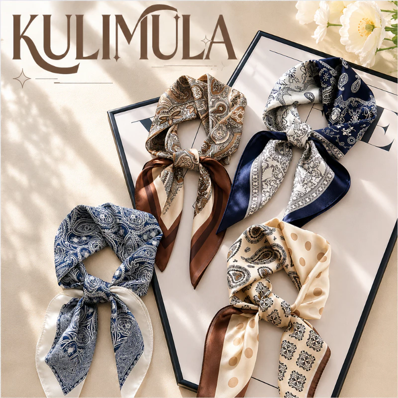 KULIMULA ผ้าพันคอไหม ลายดอกสวย ใช้เป็นผ้าคาดผมหรือผูกกระเป๋าได้หลายแบบ ลุคเรียบหรูสไตล์วินเทจ YD65