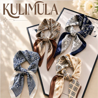 KULIMULA ผ้าพันคอไหม ลายดอกสวย ใช้เป็นผ้าคาดผมหรือผูกกระเป๋าได้หลายแบบ ลุคเรียบหรูสไตล์วินเทจ YD65