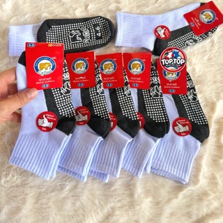 ( ยกแพ็ค = 12คู่ ) ถุงเท้านักเรียน มีกันลื่น ฝ่าเท้า 300+ปุ่ม เนื้อผ้านิ่ม มีขนาดให้เลือก
