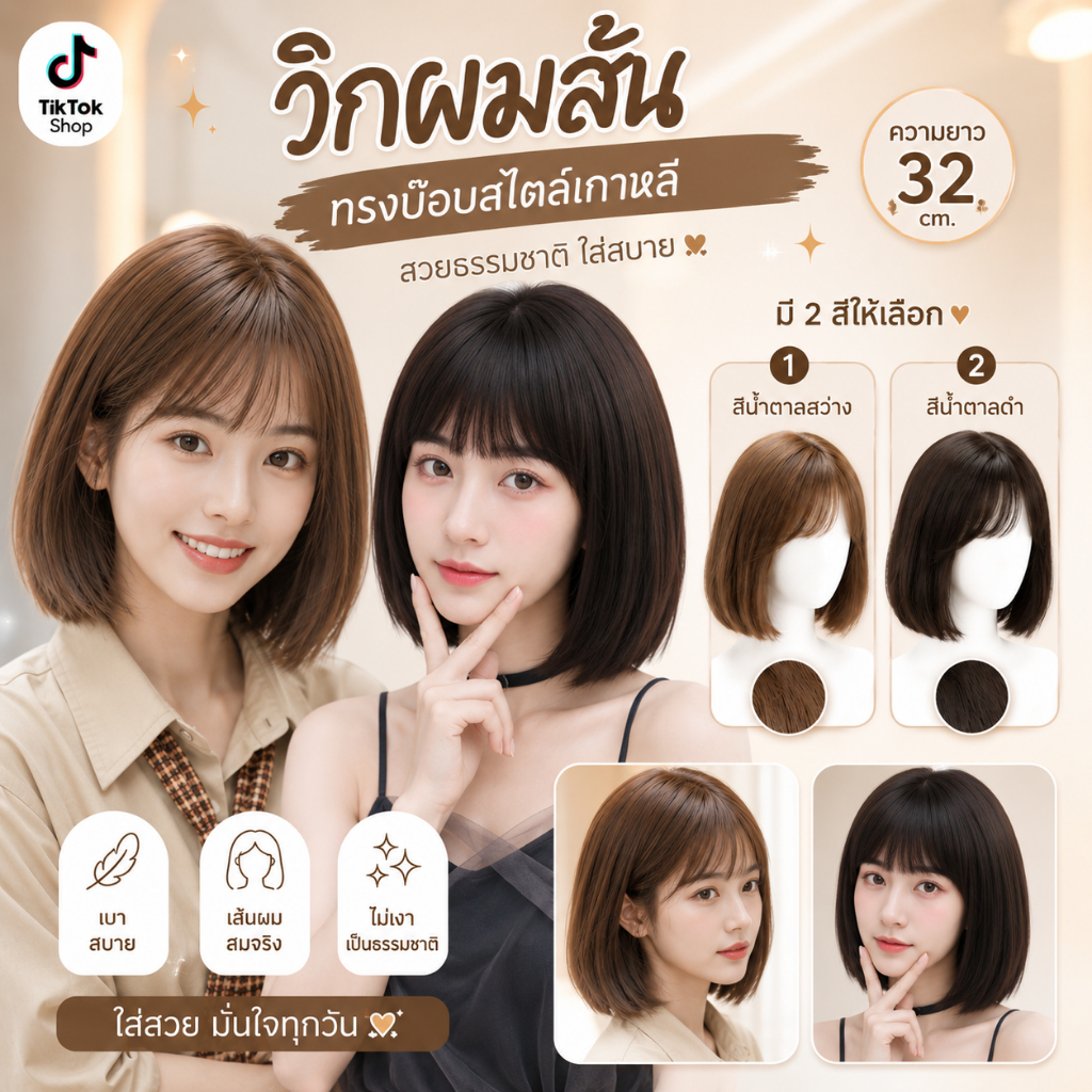 MAYAWIG วิกผมสั้น ผมบ๊อบสาวหวาน มีหน้าม้า มี 2 สีให้เลือก (32 cm.) MS06/07