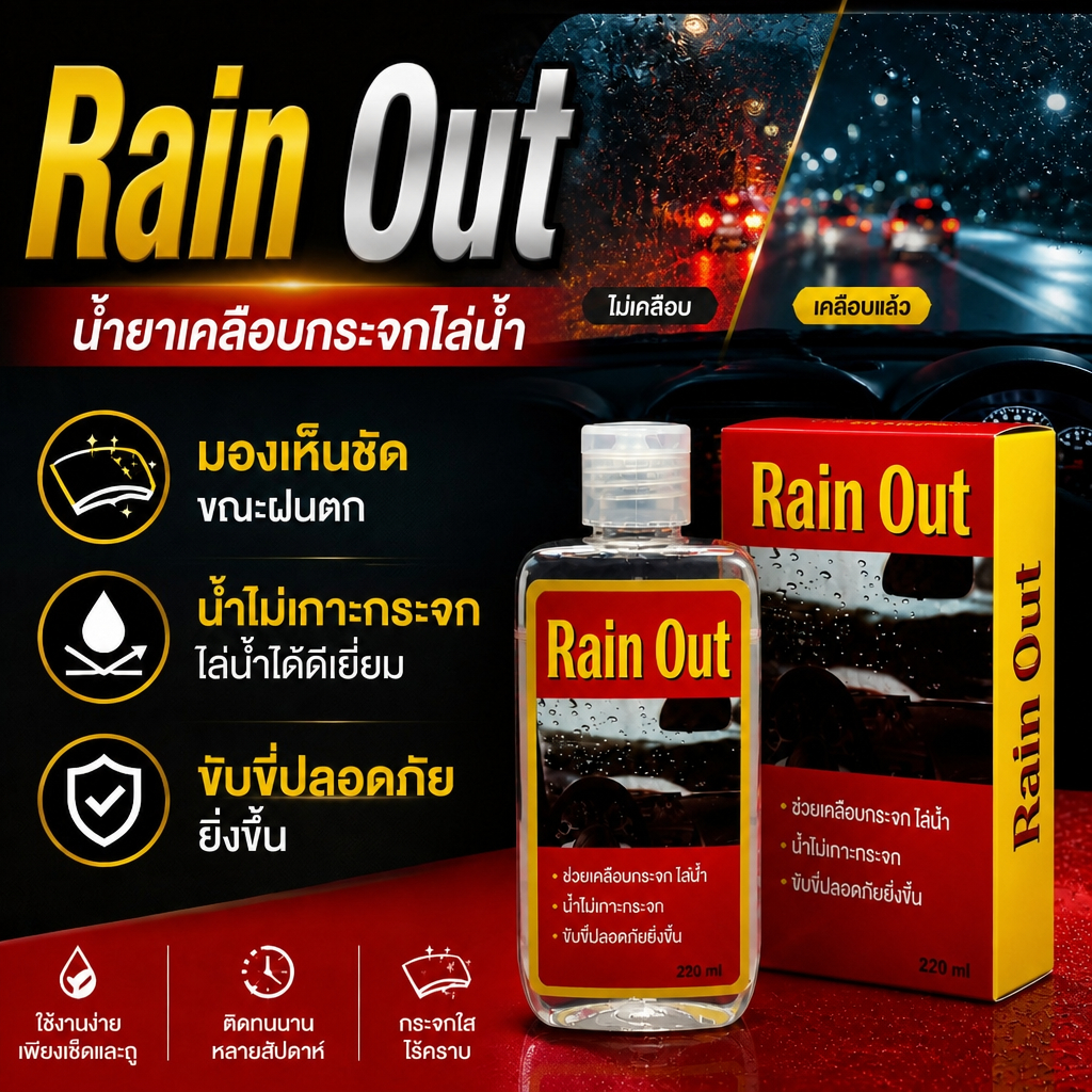 Rain Out - น้ำยาเคลือบกระจก กันน้ำเกาะ 220ml