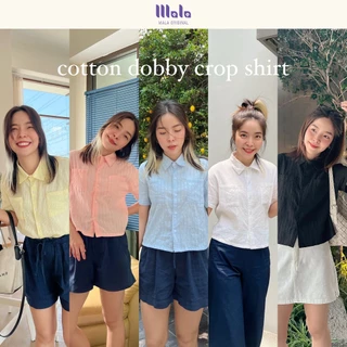 MalaOriginal |【5 สี】Cotton Dobby Crop Shirt 🍘 เสื้อเชิ้ตครอป แขนสั้น สีพื้น ผ้ามีเทกเจอร์ มีกระเป๋าหน้า 2 ใบ