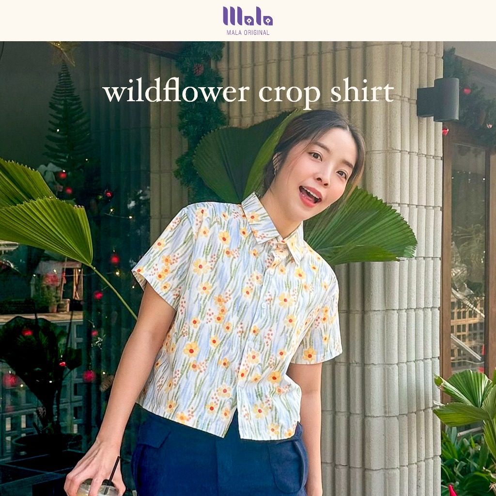 MalaOriginal |【พร้อมส่ง】Wildflower Crop Shirt 🏵️ เสื้อเชิ้ตครอป แขนสั้น ลายดอกไม้บาน สไตล์ญี่ปุ่น น่ารักละมุน