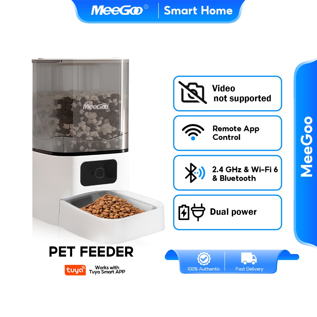 MeeGoo ที่ให้อาหารสัตว์อัตโนมัติ 6L WiFi Pet  Automatic Feeder ตั้งเวลาและปริมาณอาหาร ควบคุม Tuya AP