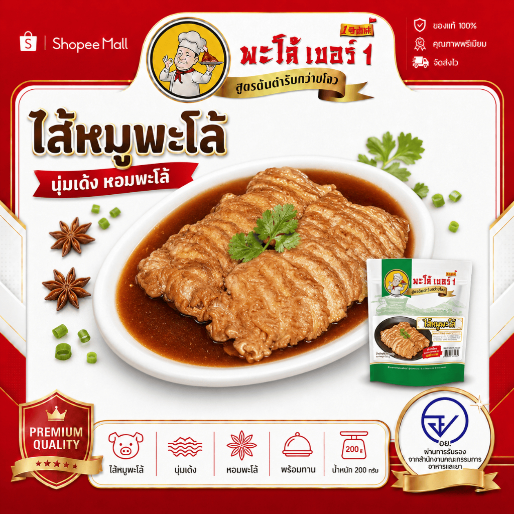 พะโล้ เบอร์ 1 ขาหมูพะโล้เนื้อหนัง อาหารสำเร็จรูปพร้อมทาน  สูตรต้นตำรับกว่างโจว 200g