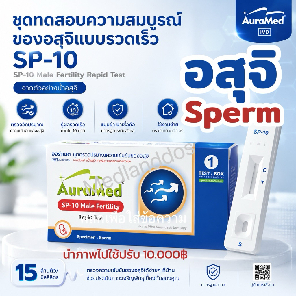 Auramed SP-10 ชุดทดสอบความสมบูรณ์ของอสุจิ แบบรวดเร็ว ตรวจความเข้มข้นอสุจิจากน้ำอสุจิ (Male Fertility Rapid Test)