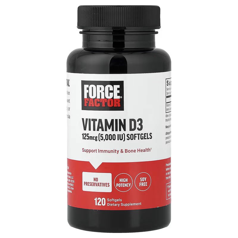 Force Factor, Vitamin D3, High Potency, 125 mcg (5,000 IU), 120 Softgels
