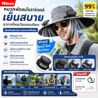 หมวกตกปลา พร้อมหมวกพัดลมปีกกว้าง แฟชั่นแห้งเร็วและการชาร์จ พลังงานแสงอาทิตย์+สามารถชาร์จใหม่ได้ Solar fan hat Minox