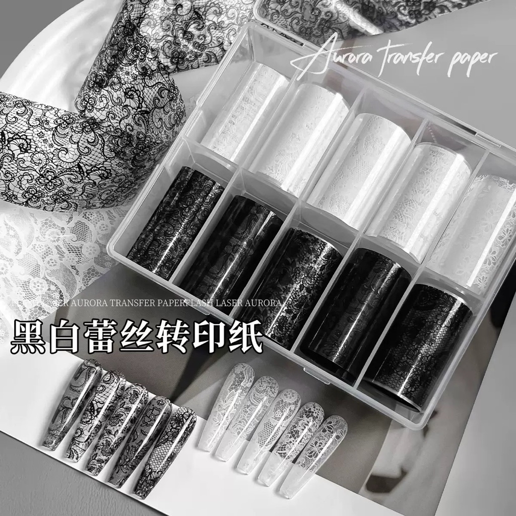 ฟอยล์ลอกลายลูกไม้ติดเล็บ🖤พร้อมส่ง🖤เซ็ตฟอยล์ลอกลายลูกไม้แต่งเล็บ