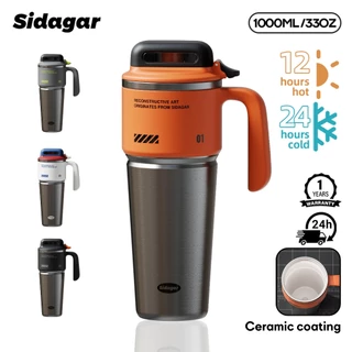 Sidagar แก้วเก็บความเย็น 1000ML ความจุขนาดใหญ่ เคลือบเซรามิค 316 สแตนเลส แก้วน้ํา นอกบ้าน ถ้วยน้ํากลางแจ้ง