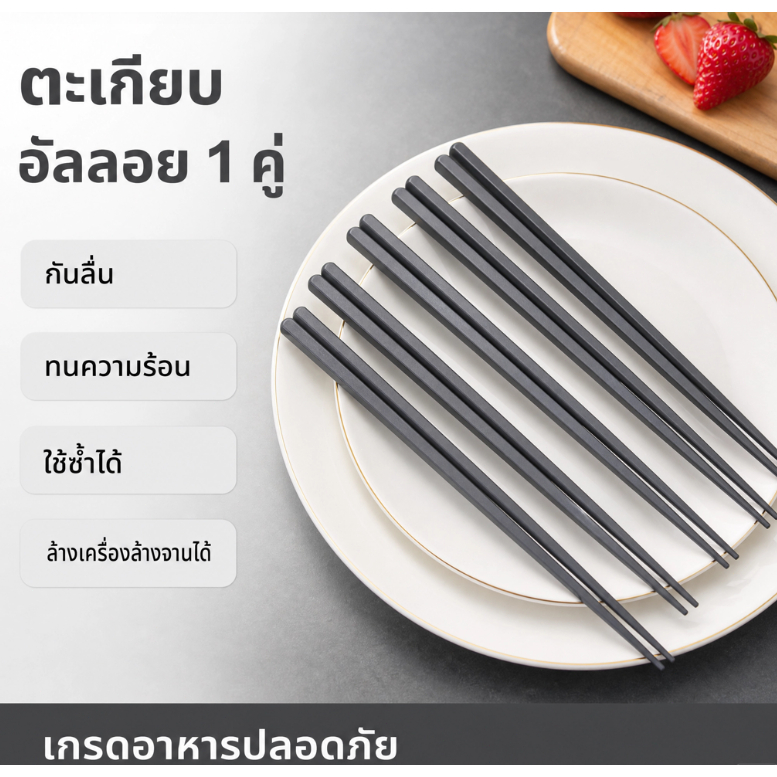 ตะเกียบอัลลอย 1 คู่ กันลื่น สไตล์ญี่ปุ่น ใช้ซ้ำได้ ทนความร้อน ล้างเครื่องล้างจานได้ เกรดอาหาร