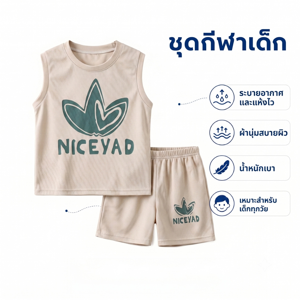 ชุดกีฬาเด็ก เสื้อกล้ามฤดูร้อน ชุดสูทบอลบางแขนกุด สำหรับเด็กผู้ชาย แห้งเร็ว วัสดุตาข่าย ไซส์: 90-150cm "DA-Q"