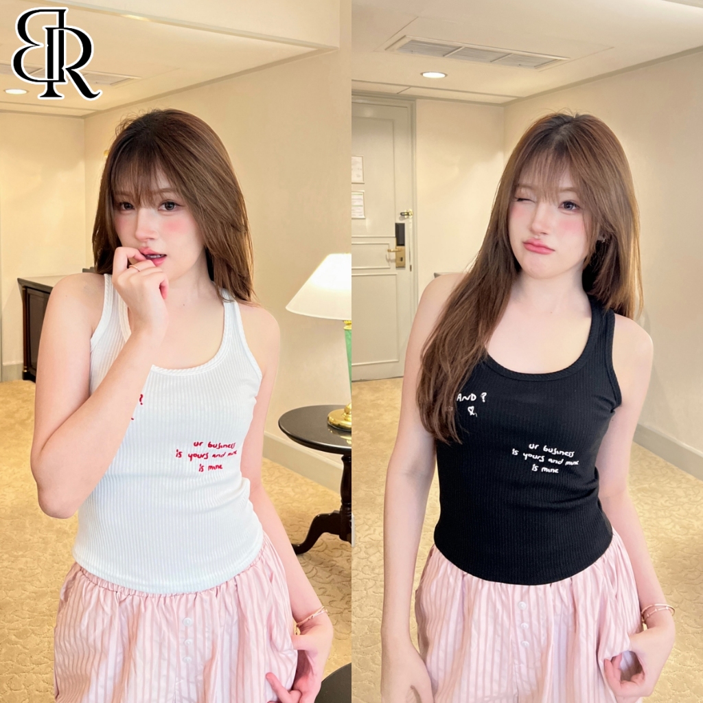 B&R พร้อมส่ง เสื้อผู้หญิง เสื้อกั๊กแขนกุด ทรงสั้นและเข้ารูป การออกแบบงานปัก ผ้ายืดหยุ่นสวมใส่สบาย ขนาด S-XL
